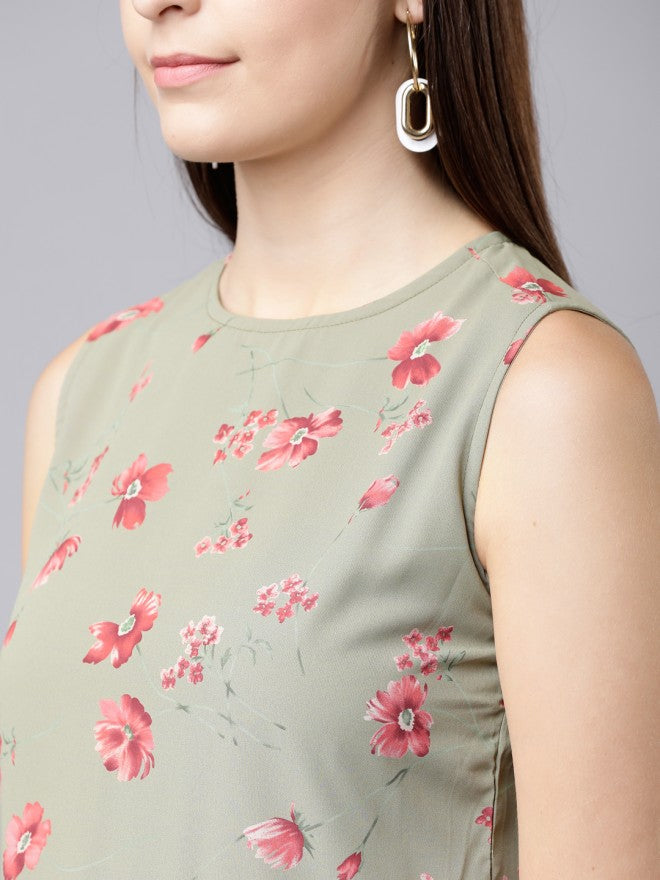 Women Olive Printed Fit & Flare Dress - Olive - Image 5