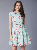 Women Green Printed Fit & Flare Dress - Green - Image 1