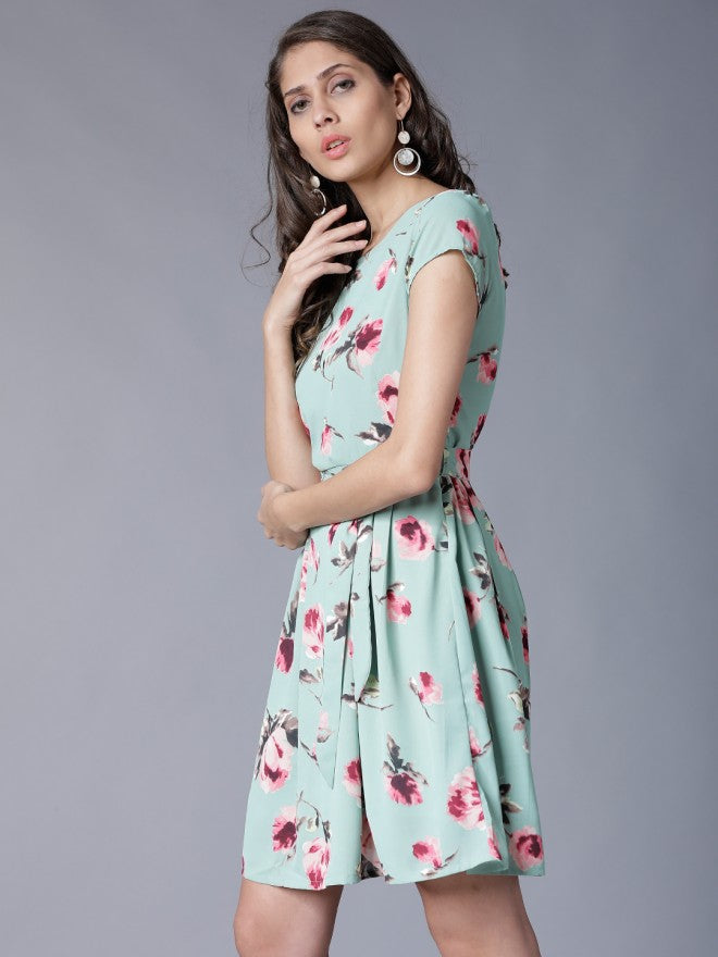 Women Green Printed Fit & Flare Dress - Green - Image 4