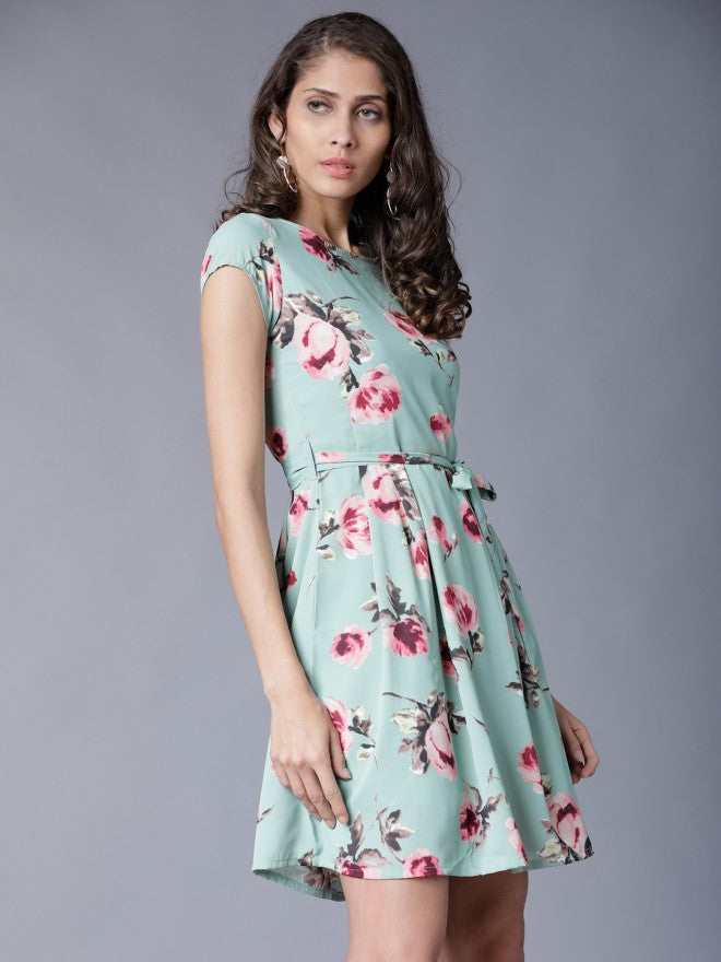 Women Green Printed Fit & Flare Dress - Green - Image 6