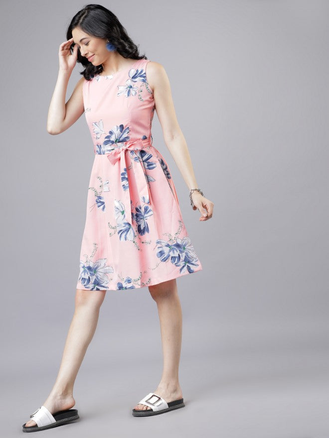 Women Pink Printed Fit & Flare Dress - Pink - Image 2