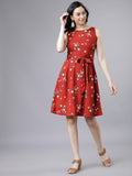 Women Rust Printed Fit & Flare Dress - Terracotta - Image 1