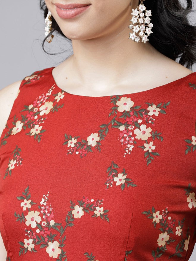 Women Rust Printed Fit & Flare Dress - Terracotta - Image 5