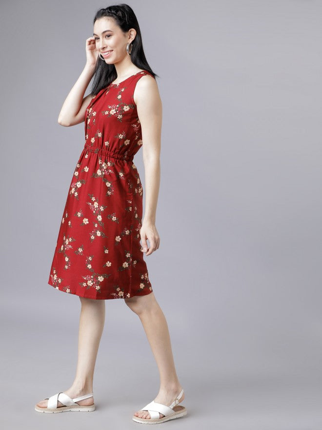 Tokyo Talkies Women Women Rust Printed Fit & Flare Dress - Terracotta - Image 2