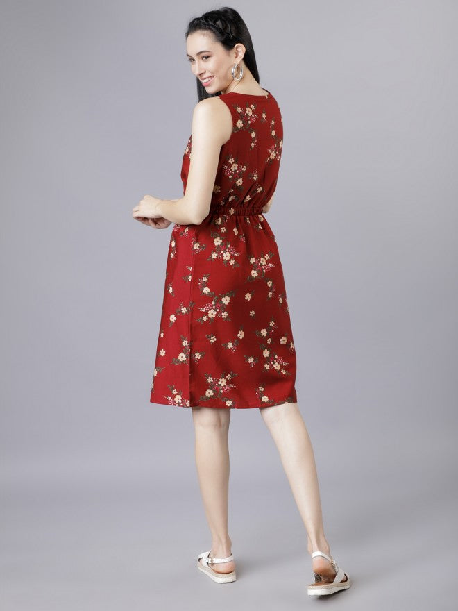 Tokyo Talkies Women Women Rust Printed Fit & Flare Dress - Terracotta - Image 3