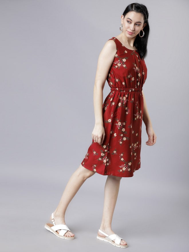 Tokyo Talkies Women Women Rust Printed Fit & Flare Dress - Terracotta - Image 4