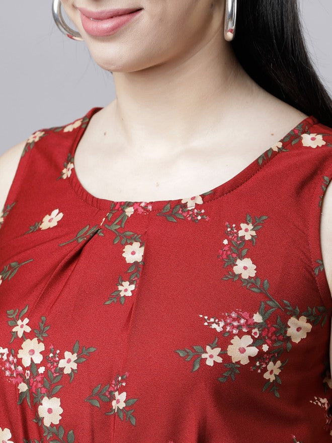 Tokyo Talkies Women Women Rust Printed Fit & Flare Dress - Terracotta - Image 5
