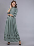 Women Olive Printed Flared Maxi Dress - Olive - Image 1