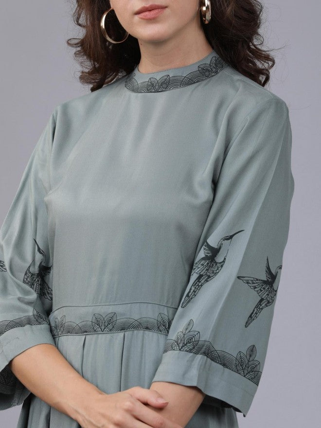 Women Olive Printed Flared Maxi Dress - Olive - Image 4