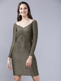 Women Gold Solid Straight Bodycon Dress - Gold - Image 1