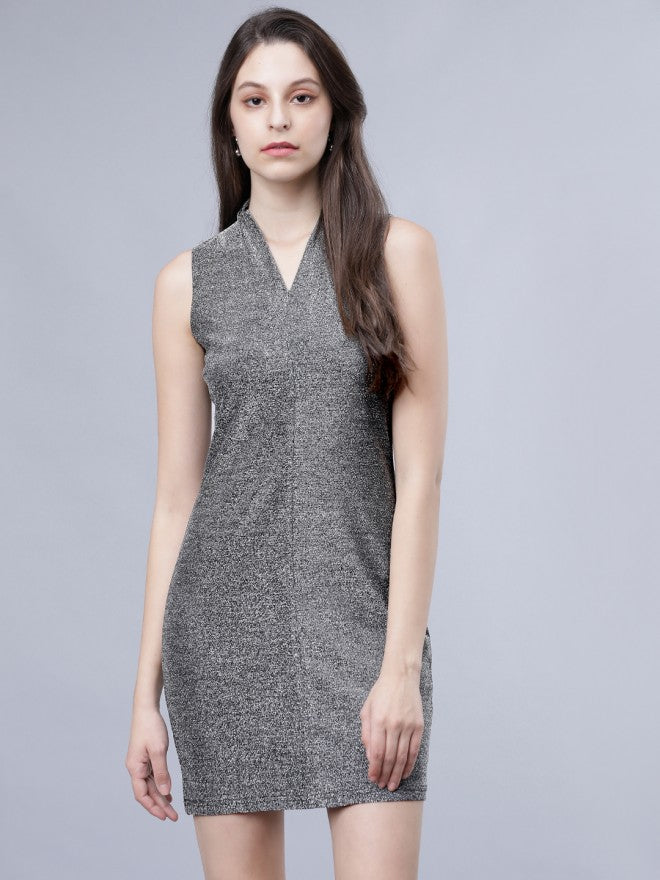 Women Silver Solid Straight Sheath Dress - Silver - Image 1