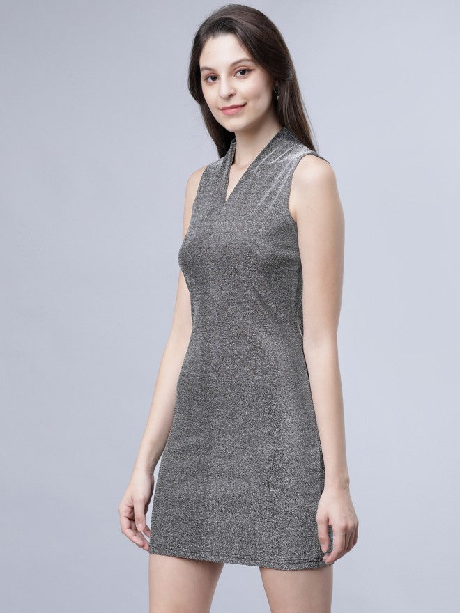 Women Silver Solid Straight Sheath Dress - Silver - Image 2