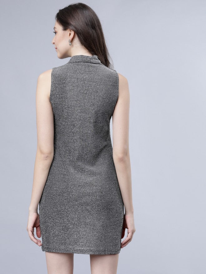 Women Silver Solid Straight Sheath Dress - Silver - Image 3