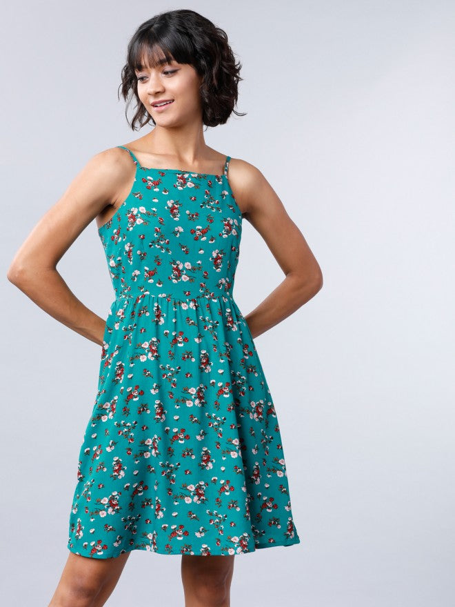 Women Blue Printed Fit & Flare Dress - Blue - Image 1
