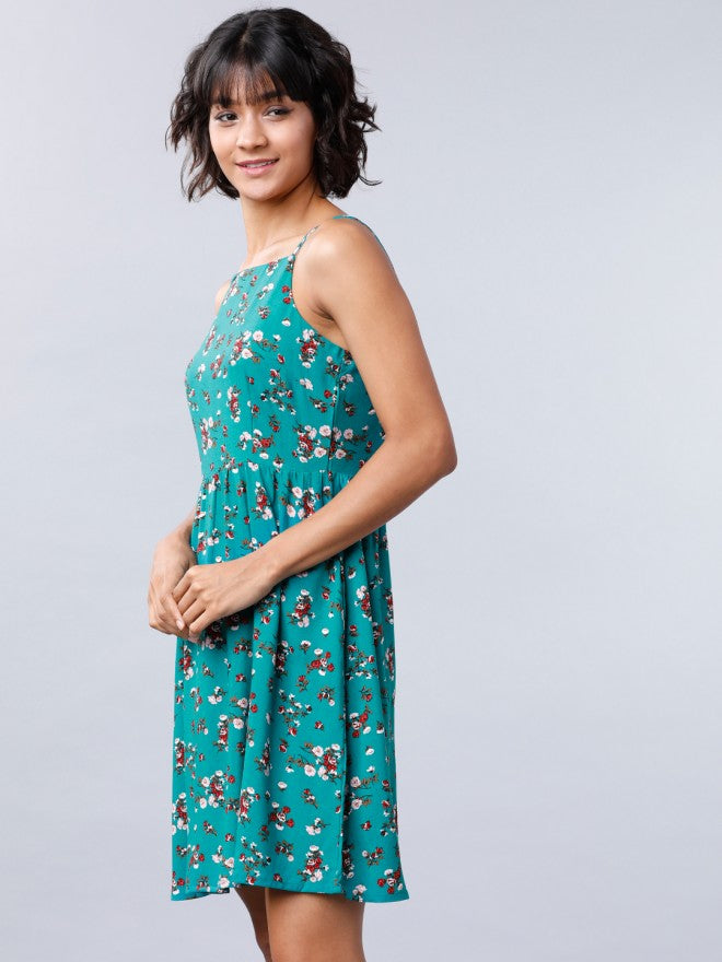 Women Blue Printed Fit & Flare Dress - Blue - Image 2