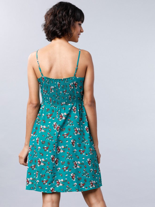 Women Blue Printed Fit & Flare Dress - Blue - Image 3