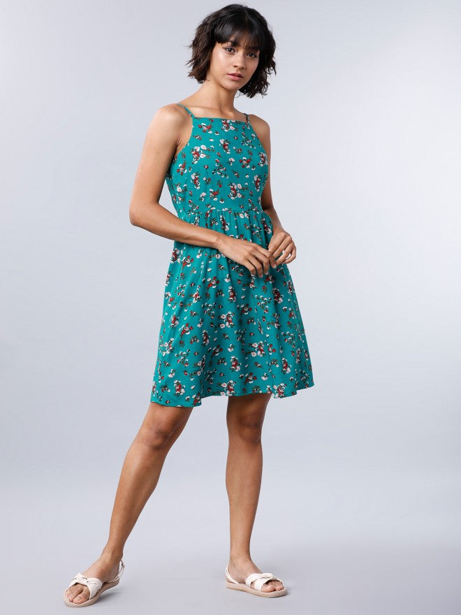 Women Blue Printed Fit & Flare Dress - Blue - Image 5