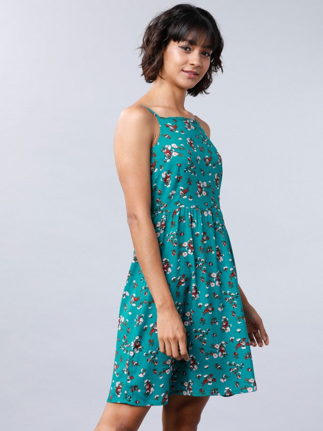 Women Blue Printed Fit & Flare Dress - Blue - Image 6