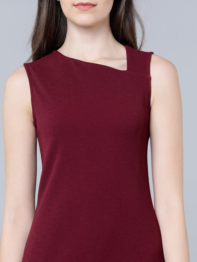 Women Maroon Solid Straight Bodycon Dress - Maroon - Image 4