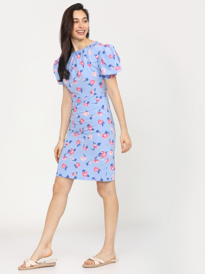 Women Blue Printed Straight A-Line Dress - Blue - Image 2