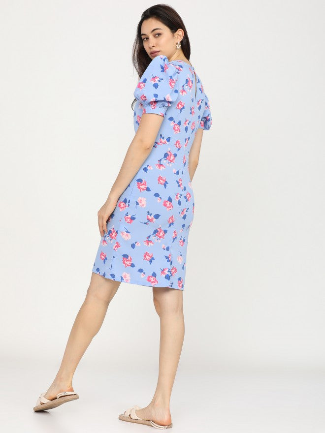 Women Blue Printed Straight A-Line Dress - Blue - Image 3
