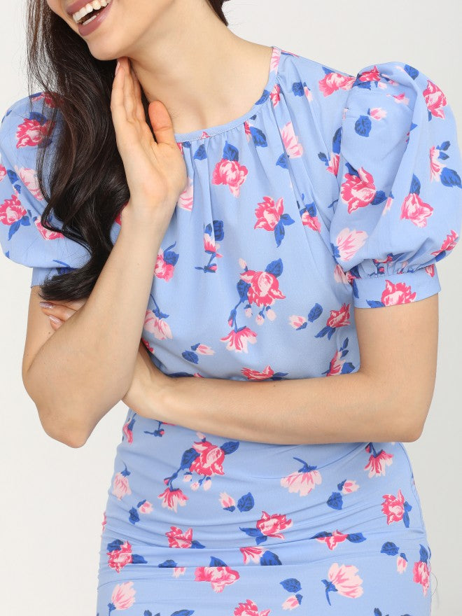 Women Blue Printed Straight A-Line Dress - Blue - Image 4