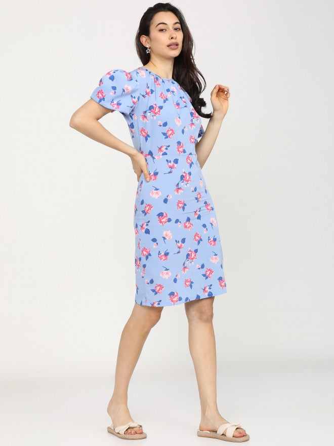 Women Blue Printed Straight A-Line Dress - Blue - Image 5
