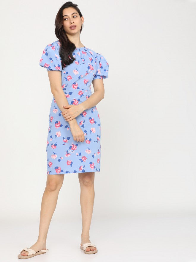 Women Blue Printed Straight A-Line Dress - Blue - Image 6