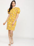 Women Yellow Printed Straight A-Line Dress - Yellow - Image 1