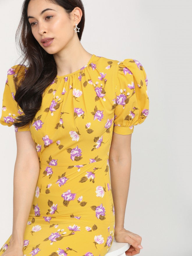 Women Yellow Printed Straight A-Line Dress - Yellow - Image 2