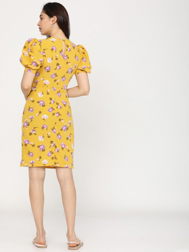 Women Yellow Printed Straight A-Line Dress - Yellow - Image 3