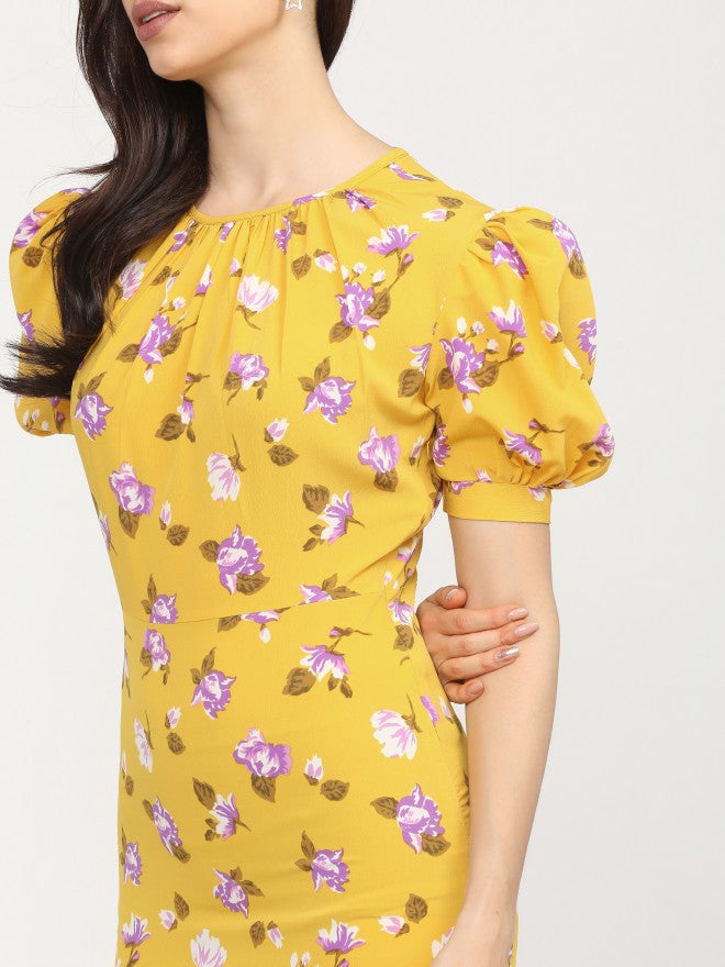 Women Yellow Printed Straight A-Line Dress - Yellow - Image 4