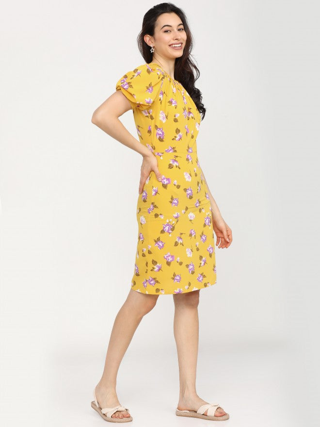 Women Yellow Printed Straight A-Line Dress - Yellow - Image 5
