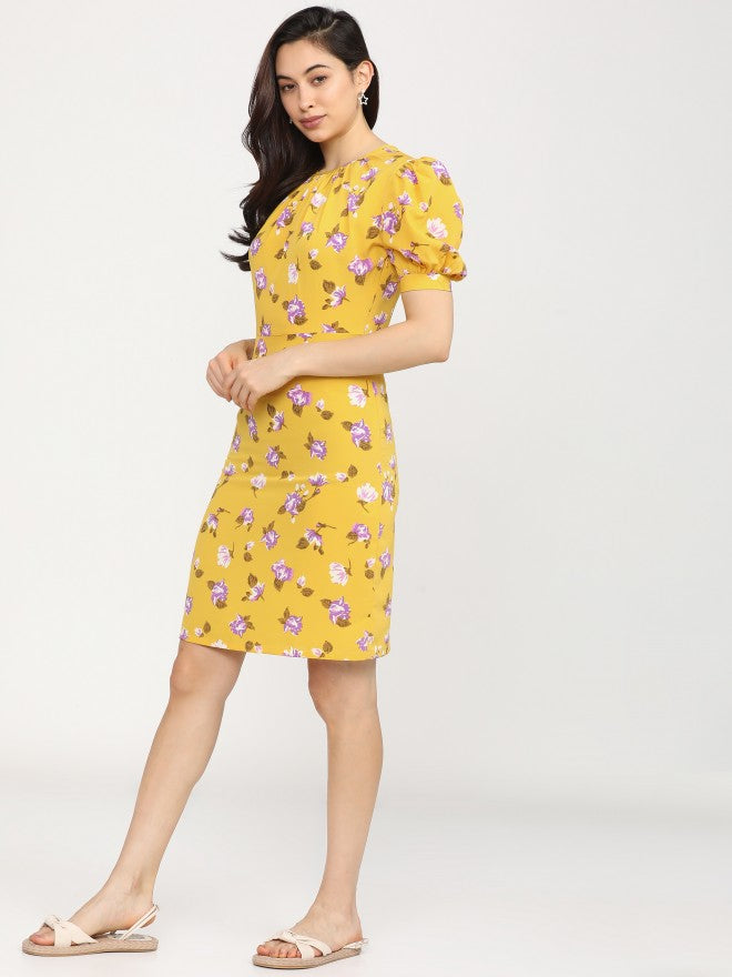 Women Yellow Printed Straight A-Line Dress - Yellow - Image 6