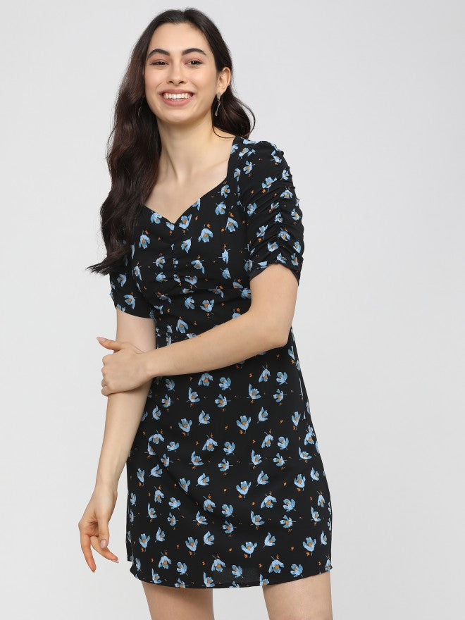 Women Black Printed Flared Wrap Dress - Black - Image 2
