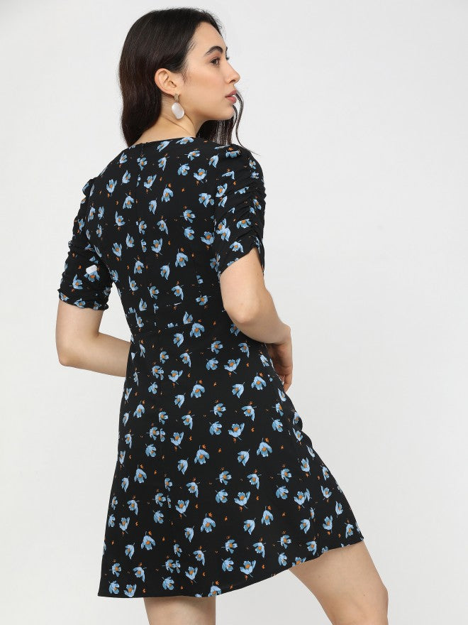 Women Black Printed Flared Wrap Dress - Black - Image 4