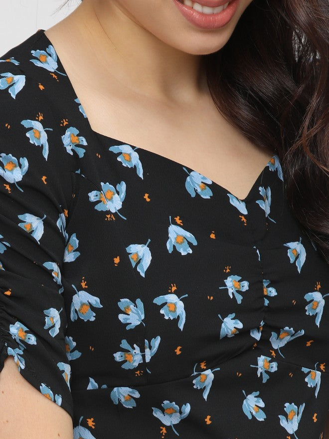 Women Black Printed Flared Wrap Dress - Black - Image 5