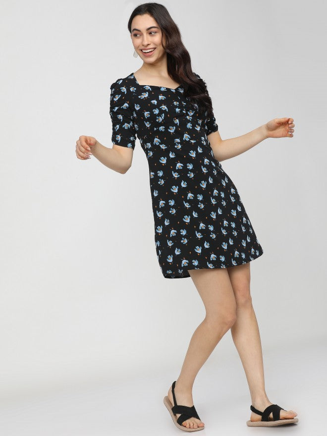 Women Black Printed Flared Wrap Dress - Black - Image 6