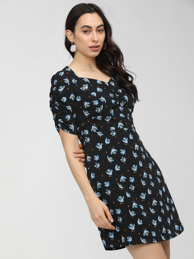 Women Black Printed Flared Wrap Dress - Black - Image 7
