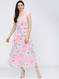 Women Pink Printed Flared A-Line Dress - Pink - Image 1