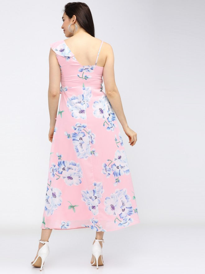 Women Pink Printed Flared A-Line Dress - Pink - Image 3