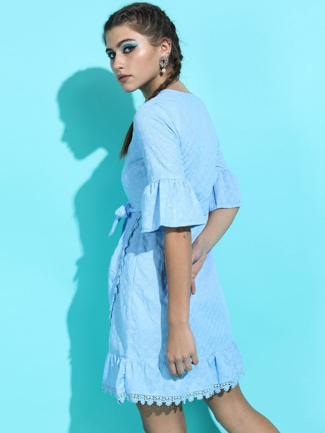 Tokyo Talkies Women Blue Solid Flared A-Line Dress - Blue - Image 3