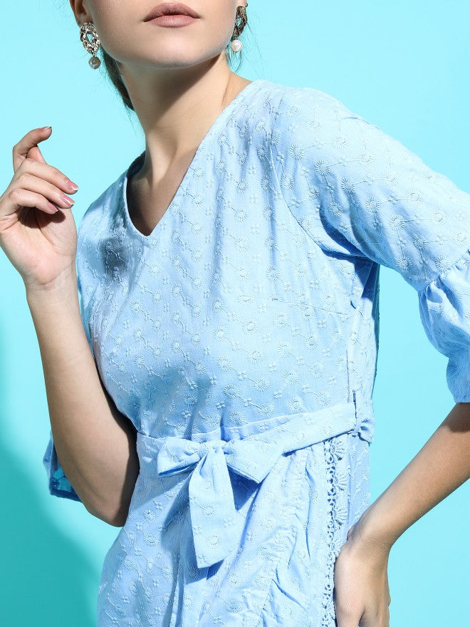 Tokyo Talkies Women Blue Solid Flared A-Line Dress - Blue - Image 4