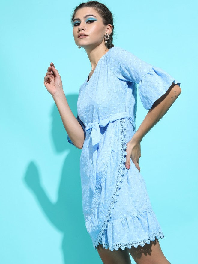 Tokyo Talkies Women Blue Solid Flared A-Line Dress - Blue - Image 5