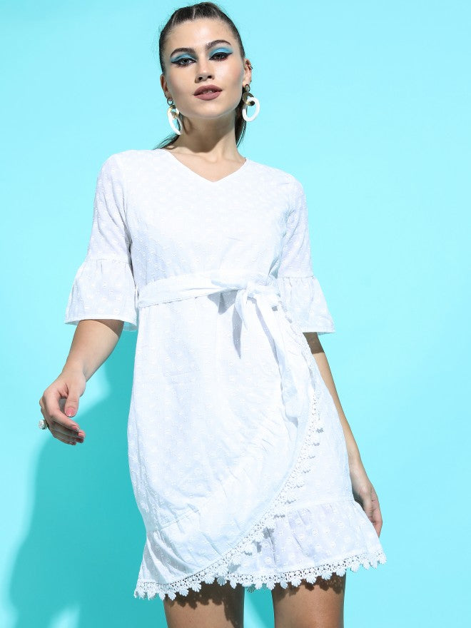 Tokyo Talkies Women White Solid Flared A-Line Dress - White - Image 1