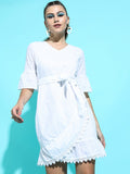 Tokyo Talkies Women White Solid Flared A-Line Dress - White - Image 1