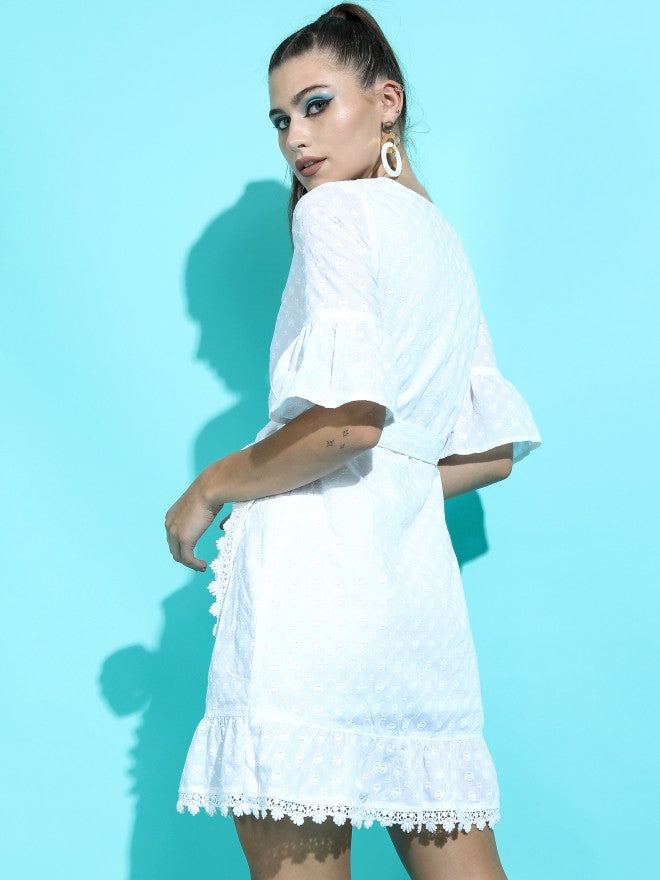 Tokyo Talkies Women White Solid Flared A-Line Dress - White - Image 3