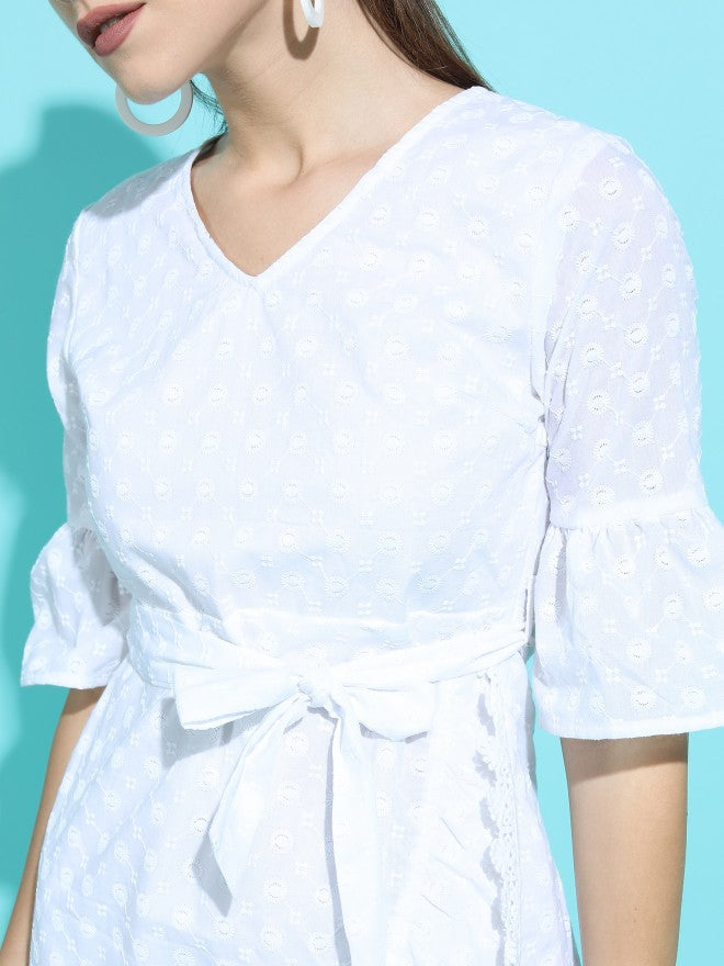 Tokyo Talkies Women White Solid Flared A-Line Dress - White - Image 4