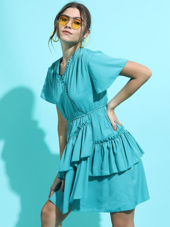 Tokyo Talkies Women Teal Solid High-Low A-Line Dress - Teal - Image 6