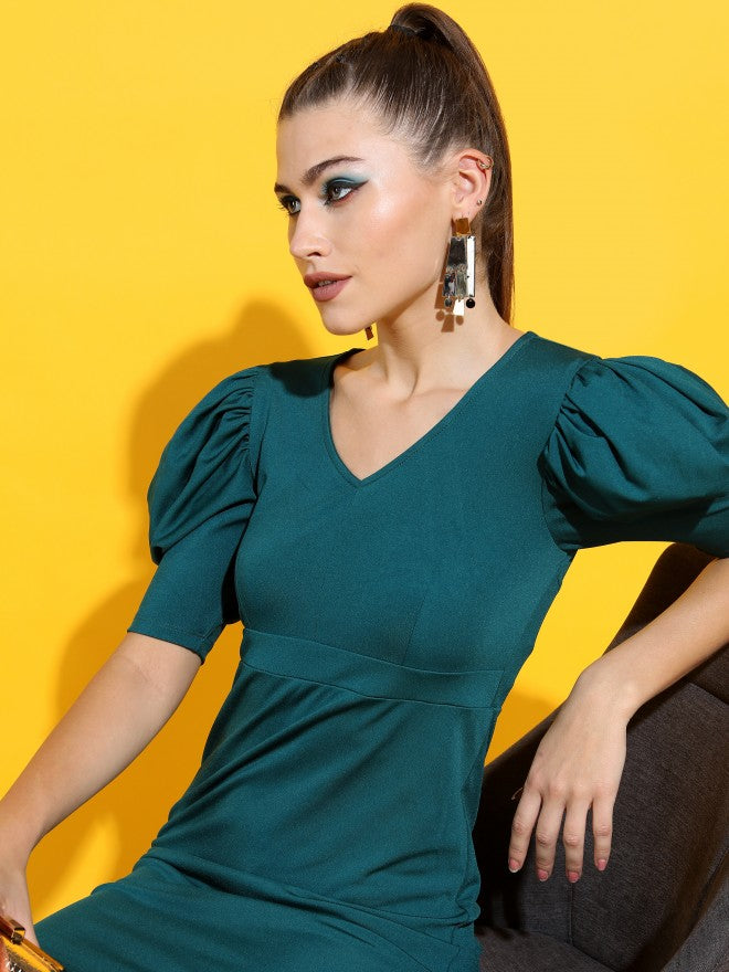 Tokyo Talkies Women Blue Solid Straight A-Line Dress - Blue - Image 1